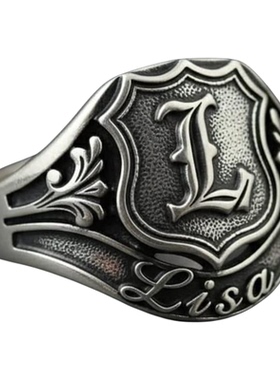 纯银S925复古盾牌字母定制戒指