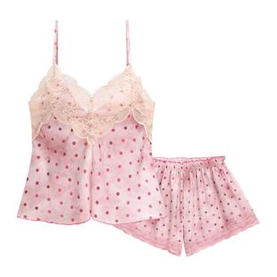 乐姿梦睡衣女夏季冰丝凉感居家服轻奢薄款性感带胸垫吊带短裤套装