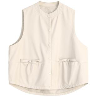 绿素棉 新中式复古盘扣马甲女~非真皮 机车风帅酷百搭PU皮衣软糯