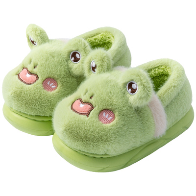 青蛙儿童棉拖鞋冬季毛毛拖鞋包跟