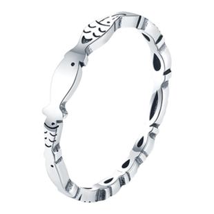 精致s925纯银拼接可爱小鱼戒指女叠戴百搭日韩ins潮食指指环细戒