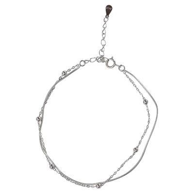 s925纯银双层银珠蛇骨银手链