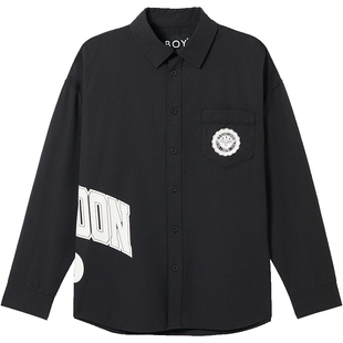 BOYLONDON春季男女同款学院徽章oversize幻彩胶印外套衬衫N21002