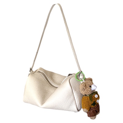 【公子雯】枕头包韩系小众极简牛皮麂皮笔筒包手拎单肩斜挎白色女