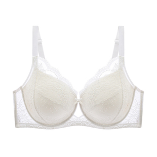 EMMAROSE法式性感薄款蕾丝大码内衣软钢圈胖mm上托聚拢防下垂文胸