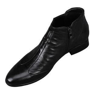 2025新款男士小尖头休闲皮鞋英伦侧拉链高帮日常百搭切尔西马丁靴