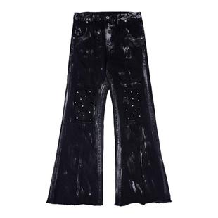 CulturE小众金属铆钉设计感牛仔外套套装重磅手绘做旧微喇牛仔裤