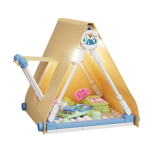 方橙积木儿童益智拼装帐篷烧烤架模型迷你露营车玩具男孩拼图礼物