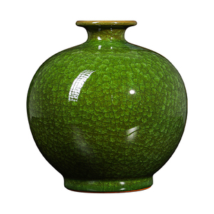 景德镇陶瓷器绿色新中式仿古花瓶插花客厅博古架石榴瓶摆件大号