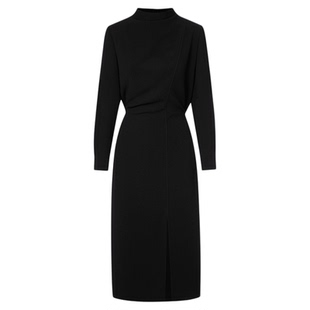 朗姿高领收腰轻礼服连衣裙赫本风气质通勤风长裙女2025年冬季新款