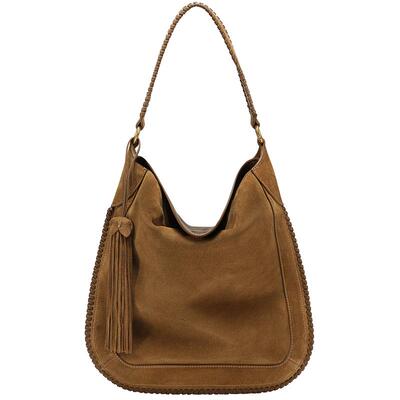 百丽包包女25冬季新款反绒麂皮波嬉风流苏斜挎托特包大号9916BDX5