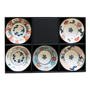 日本制伊万里染锦复古花草陶瓷小碟子蘸料碗调味碟配菜碗套装礼盒