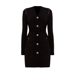 DPLAY气质黑色针织连衣裙修身气质小香风毛衣裙小黑裙2026年春