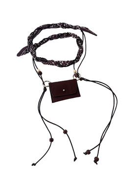 新款凹造型时髦丝巾绑带珠串绳迷你小包斜挎配饰项链毛衣链秋冬