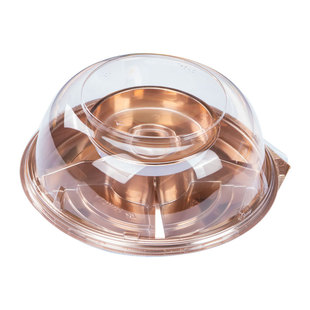 金色圆形果切拼盘打包盒生日蛋糕盒一次性5格双层刺身寿司包装盒