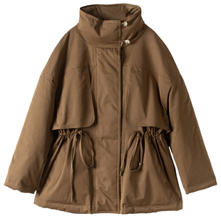 两面穿利落收腰风衣式小翻领90白鸭绒中长款羽绒服外套2025秋冬女