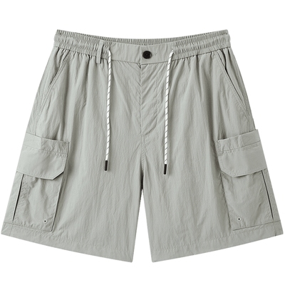 gxg.jeans男装 浅灰色户外大口袋工装宽松直筒短裤男 25年夏新品