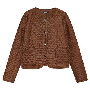 DKNY唐可娜儿秋季款女装上衣经典小香风绗缝简约菱格丝绒夹棉外套