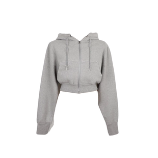 2026春秋新款时尚拼接大口袋收腰连帽短外套高腰显瘦开衫纯棉卫衣