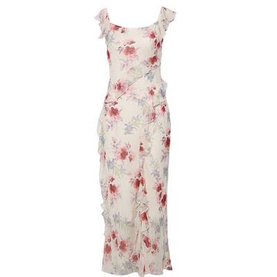 DPLAY方领飞飞袖开衩连衣裙