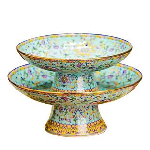 家用景德镇珐琅彩中式果盘陶瓷高脚盘客厅托盘供盘水果盘精致盘子