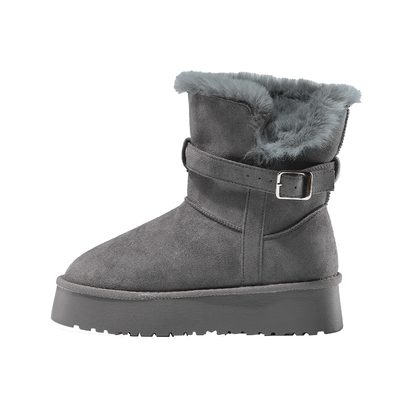 灰色短筒雪地靴女2025冬季新款厚底增高加绒加厚长筒保暖雪地棉鞋