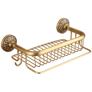 仿古黄铜陶瓷欧式卫浴置物架化妆品架带钩毛巾架卫生间浴室置物架