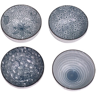 4个碗家用4.5英寸米饭碗吃饭碗吃面碗日式陶瓷碗釉下彩餐具套装