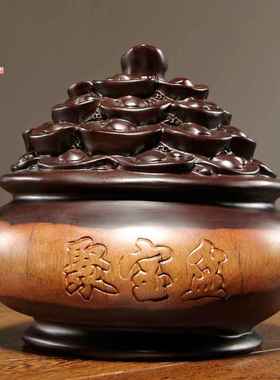 黑檀木雕刻聚宝盆摆件实木家居客厅店铺公司开业装饰红木工艺礼品