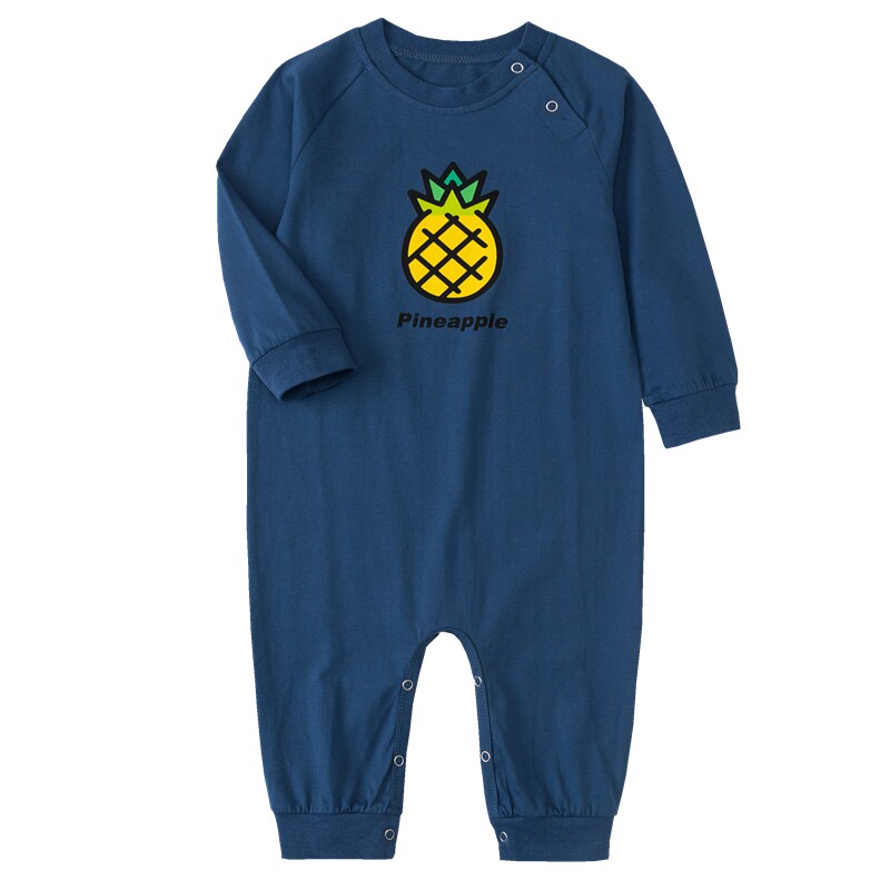 蓝色儿童连体衣大童纯棉薯条卡通长袖睡衣空调服家居服大童中大童