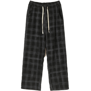 WASSUP PALM裤子男款2025新款春秋宽松休闲百搭复古格子直筒长裤