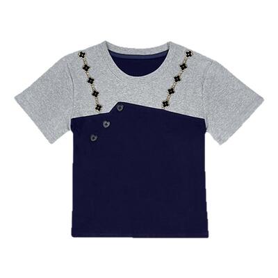 短袖T恤女2025夏季新款撞色拼接假两件设计感百搭休闲时尚上衣女