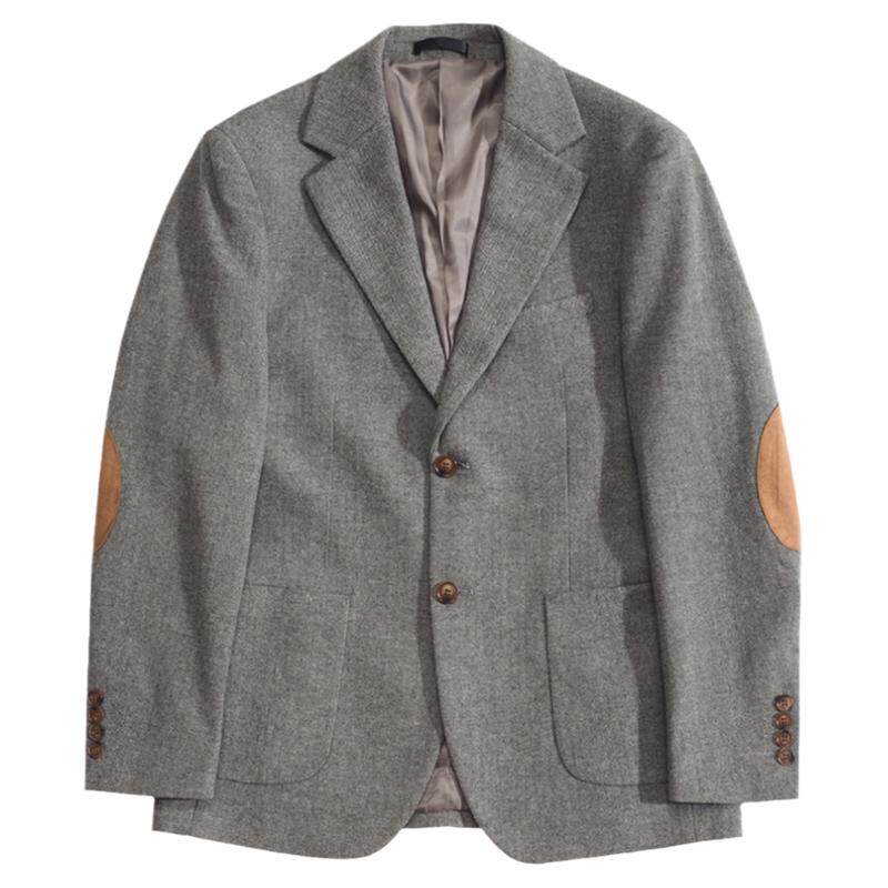 羊毛混纺补丁人字纹西服秋季修身