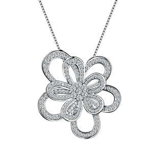 卓蝶珠宝吊坠胸针两用款银镀白金满钻大花朵项链胸针女山茶花吊坠