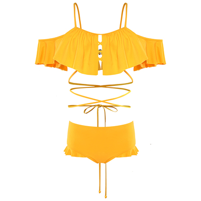 pridonna亮黄色亲子吊带比基尼