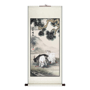 过道走廊入户门招财镇宅卷轴挂画三羊开泰竖版玄关三阳开泰装饰画