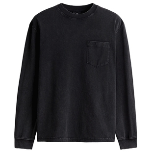 HM男装T恤春季宽松版型圆领水洗感长袖上衣打底衫1300523