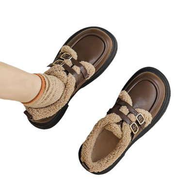 达芙妮羊羔绒雪地靴乐福鞋