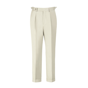 CULTUM裤口褶边易打理免烫棉质那不勒斯高腰西裤男百搭直筒休闲裤