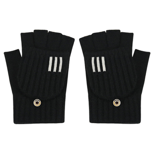 翻盖手套男冬天保暖学生加厚毛线半指露指写字女五指触屏手套防寒