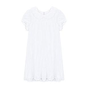 甜梨呆呆 小梨花绘 夏初恋小白裙木耳边娃娃领宽松A字甜美连衣裙