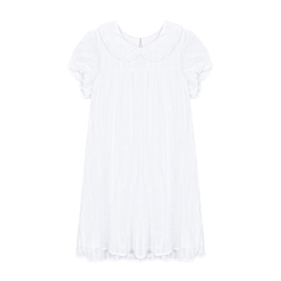 甜梨呆呆 小梨花绘 夏初恋小白裙木耳边娃娃领宽松A字甜美连衣裙