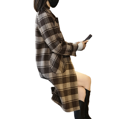 迪芬璐嘉羊毛双面呢韩版格子大衣