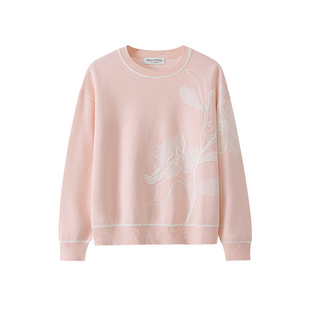 Marc O'Polo/MOP 春季新款时尚粉色提花软糯圆领套头针织衫毛衣女