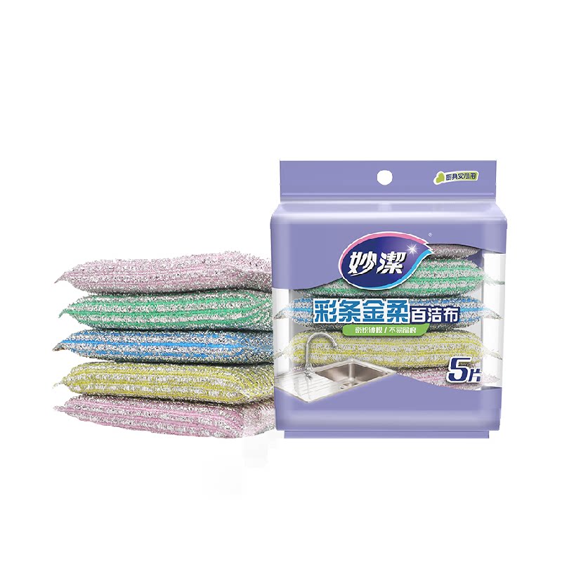 妙洁百洁布百洁擦彩条金柔厨房钢丝球抹布刷碗海绵洗碗刷