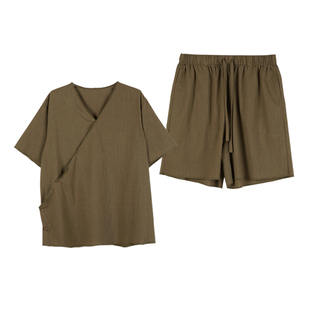 26夏竹节棉纯棉斜襟男士家居服短套装睡衣朵朵可可