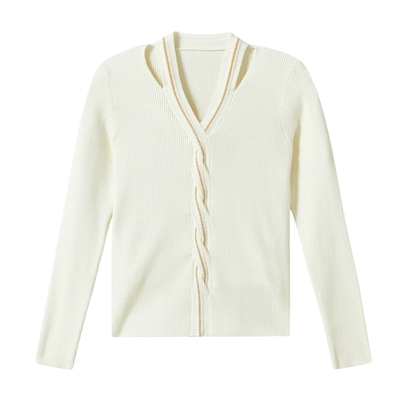 【菲妮尔Fairy】设计感扭结交叉V领毛针织衫女装弹力显瘦打底衫