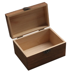 桐木碳化做旧复古带锁收纳盒实木质桌面收纳杂物小箱子Zakka家用