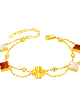 999足金四叶草转运珠手链