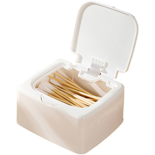 牙签棉签防尘储物盒按键式桌面收纳盒简约带盖小物整理盒化妆棉盒
